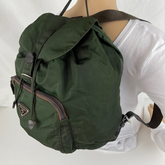 Prada Handbags - Prada Dark Green Medium Re-Nylon Backpack - Authenticity Certified